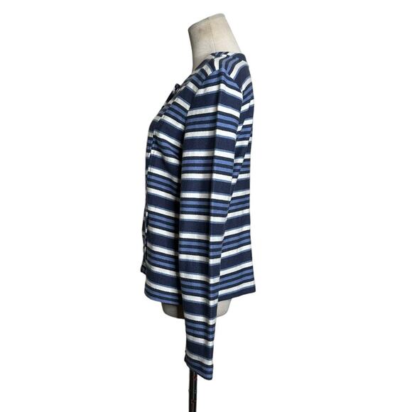DB Blue and Ivory Striped Front Zip Front Pockets Cotton Jacket Size Small - Picture 8 of 11